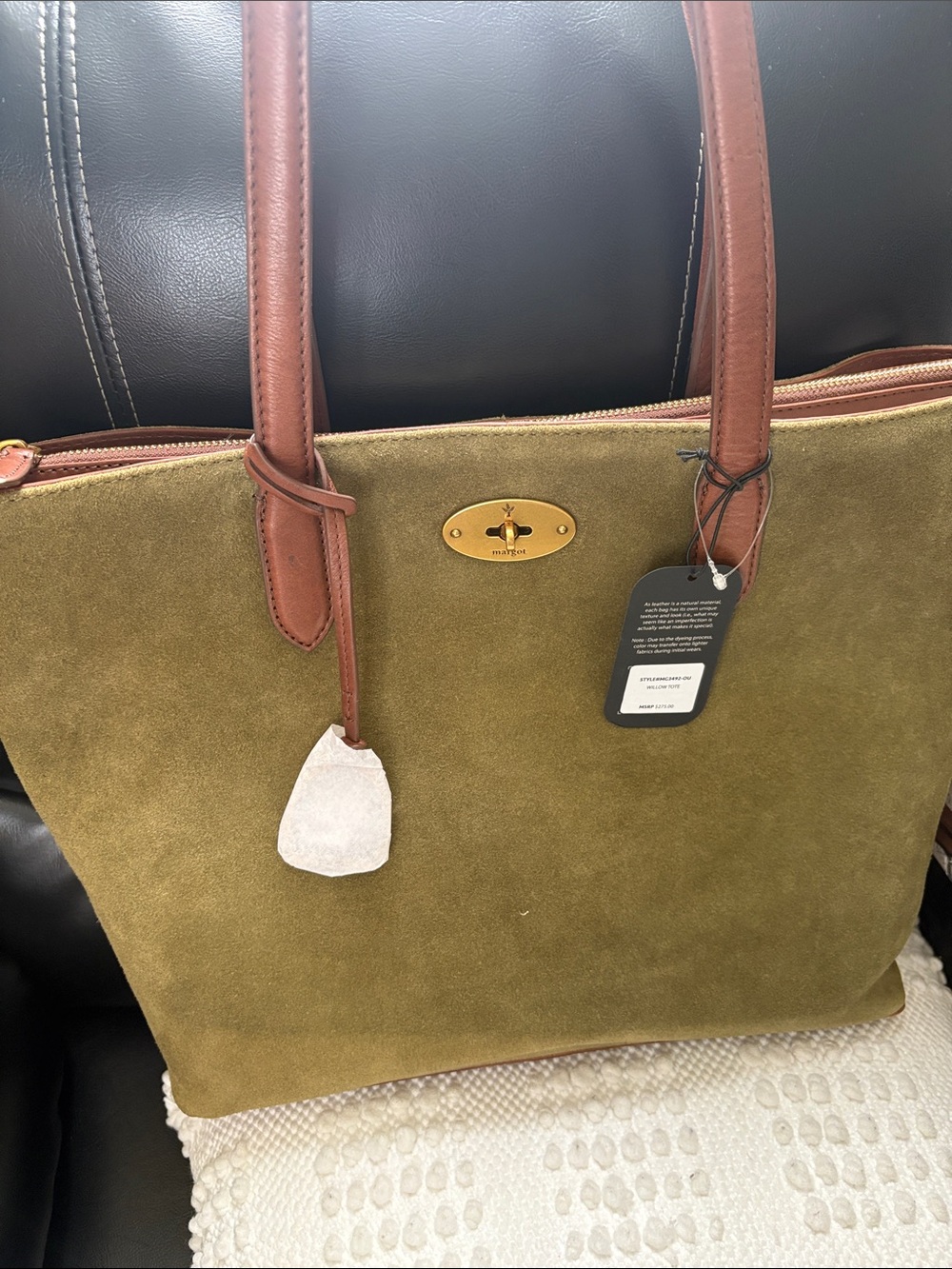Mulberry Olive Suede Tote with Brown Leather Handles